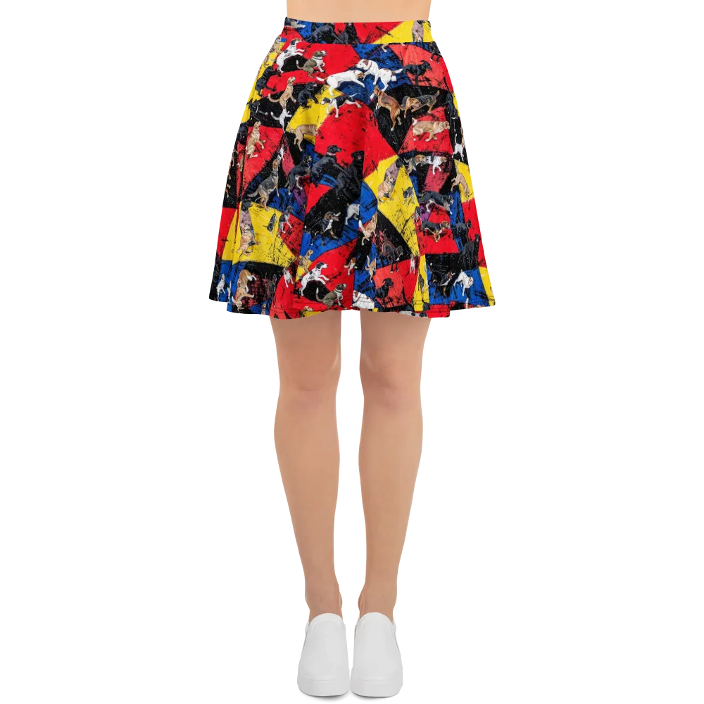 Canine Color Riot on Skater Skirt — Front