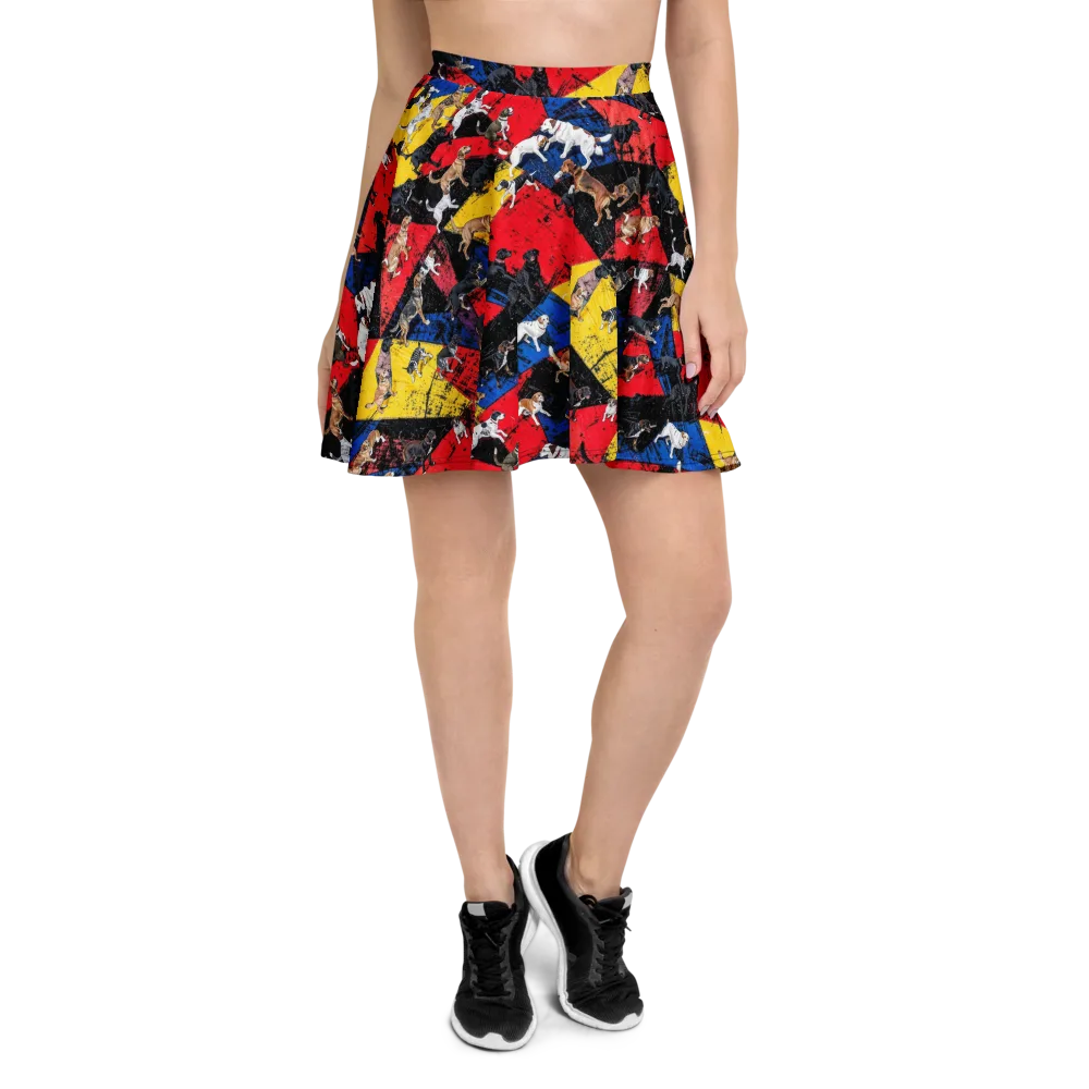 Canine Color Riot on Skater Skirt — Front