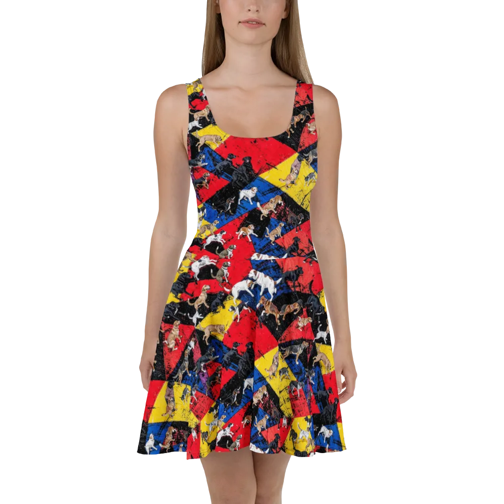 Canine Color Riot on Skater Dress — Front