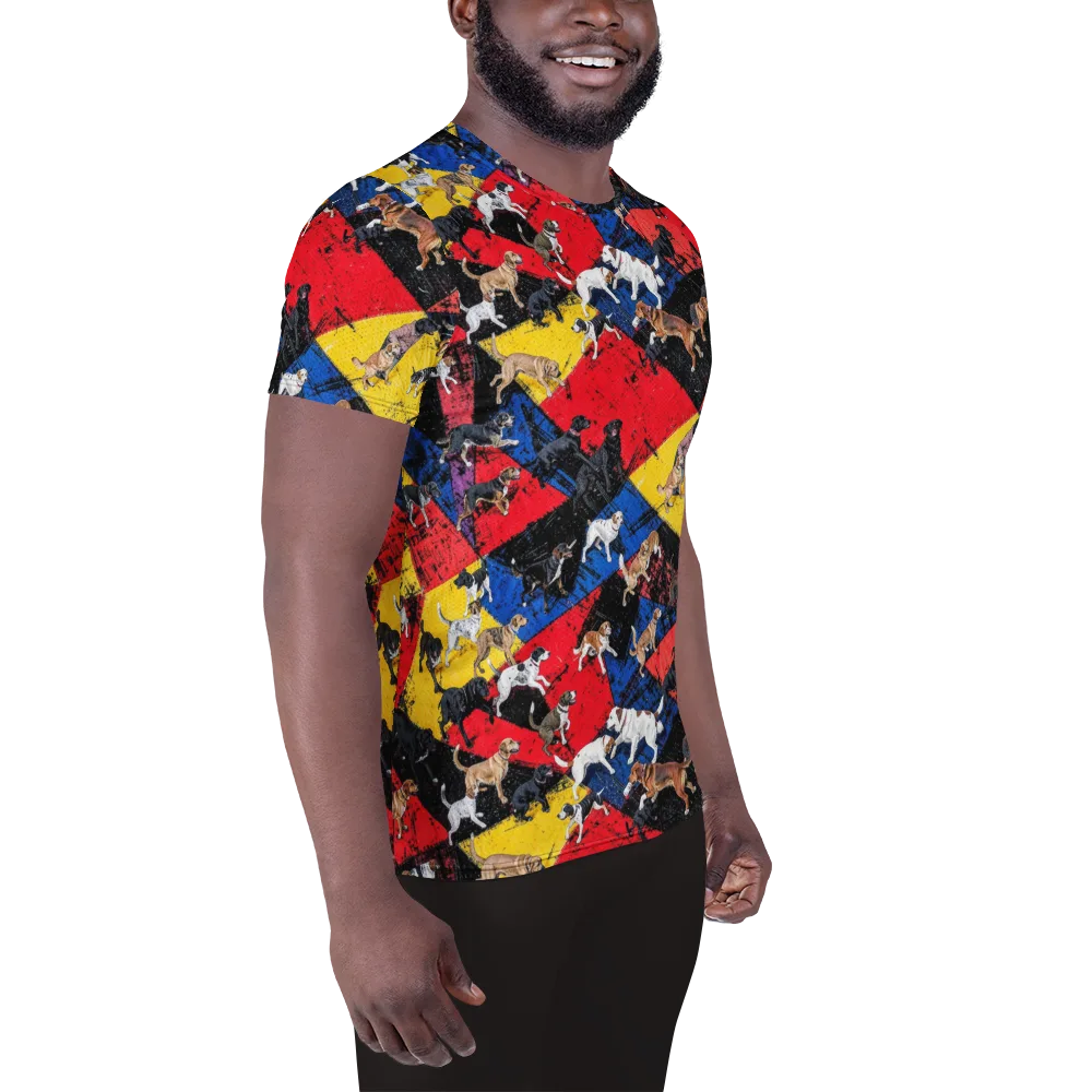 Canine Color Riot on Men's Athletic T-Shirt — Right