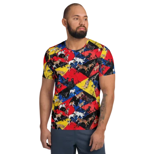 Canine Color Riot on a Men's Athletic T-Shirt