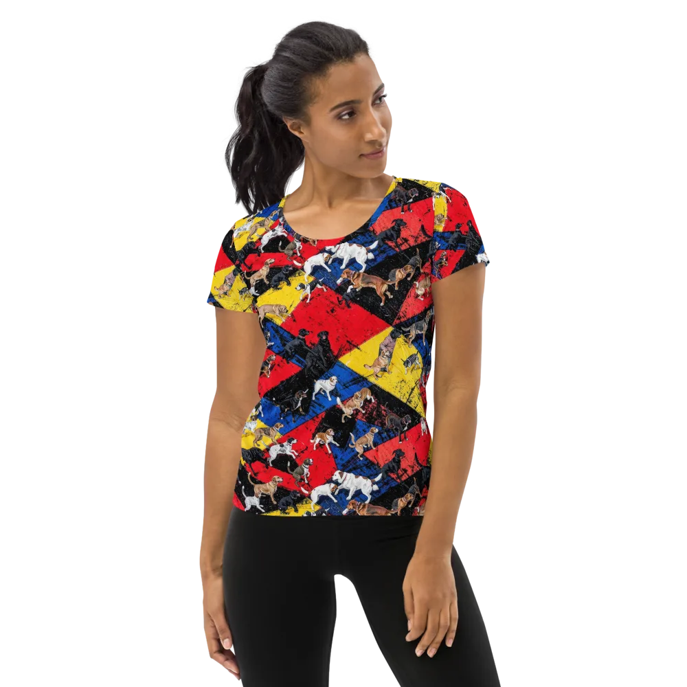Canine Color Riot on Women's Athletic T-Shirt — Front