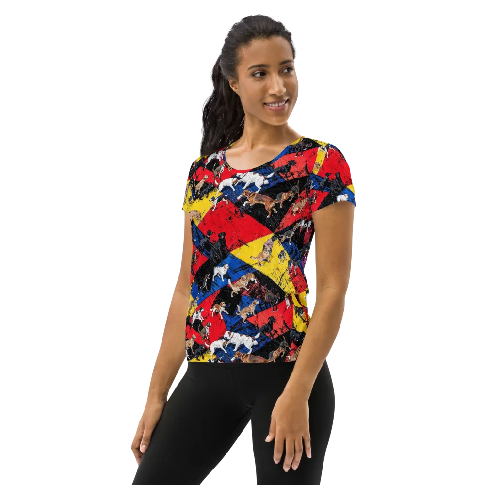 Canine Color Riot on Women's Athletic T-Shirt — Left