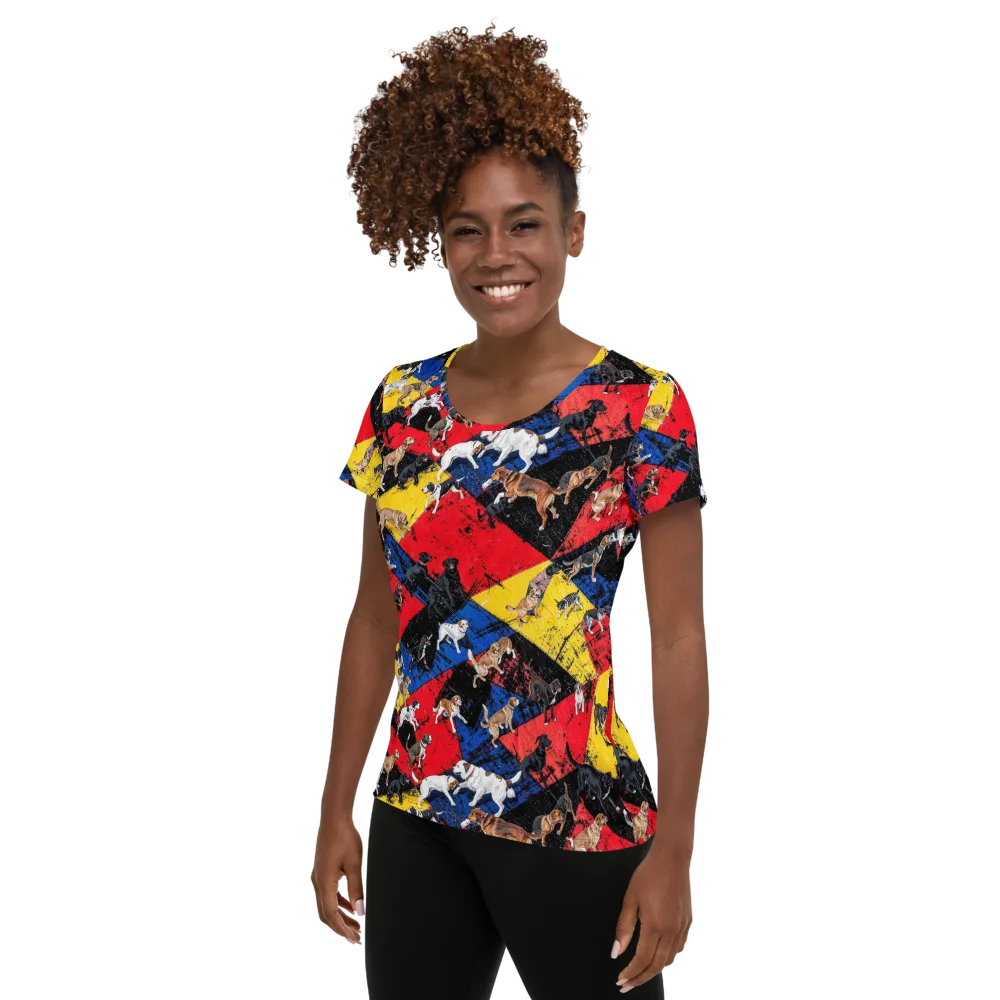 Canine Color Riot on Women's Athletic T-Shirt — Left