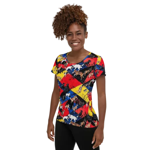 Canine Color Riot on a Women's Athletic T-Shirt