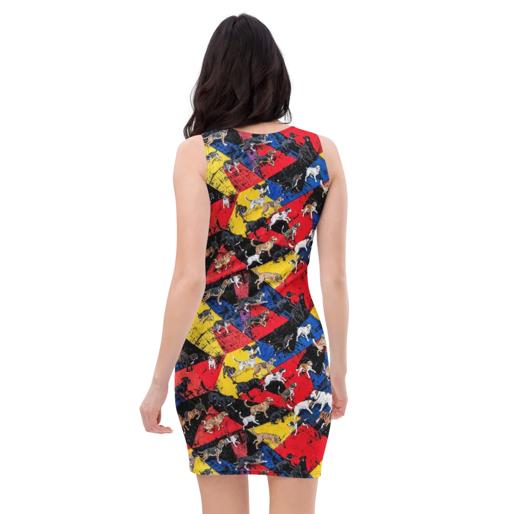 Canine Color Riot on Bodycon Dress — Back