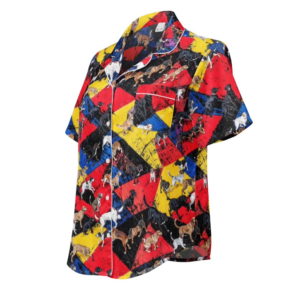 Canine Color Riot on Women's Short Sleeve Pajama Top — Left Front