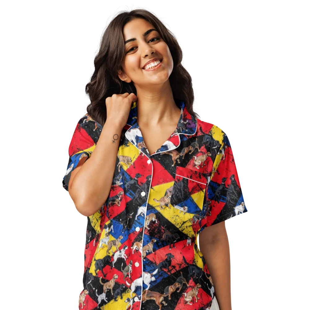 Canine Color Riot on Women's Short Sleeve Pajama Top — Front