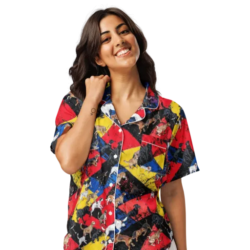 Canine Color Riot on a Women's Short Sleeve Pajama Top