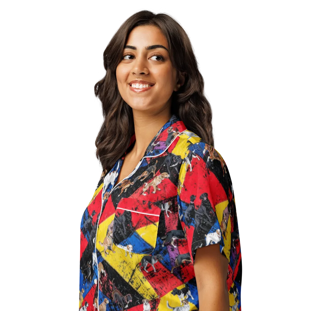 Canine Color Riot on Women's Short Sleeve Pajama Top — Left Front