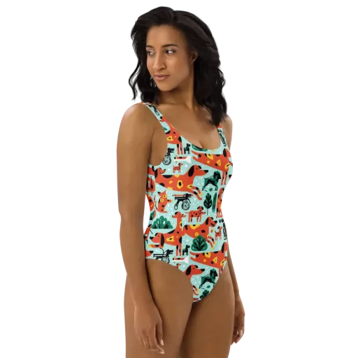 Dachshund Daydream on a One-Piece Swimsuit