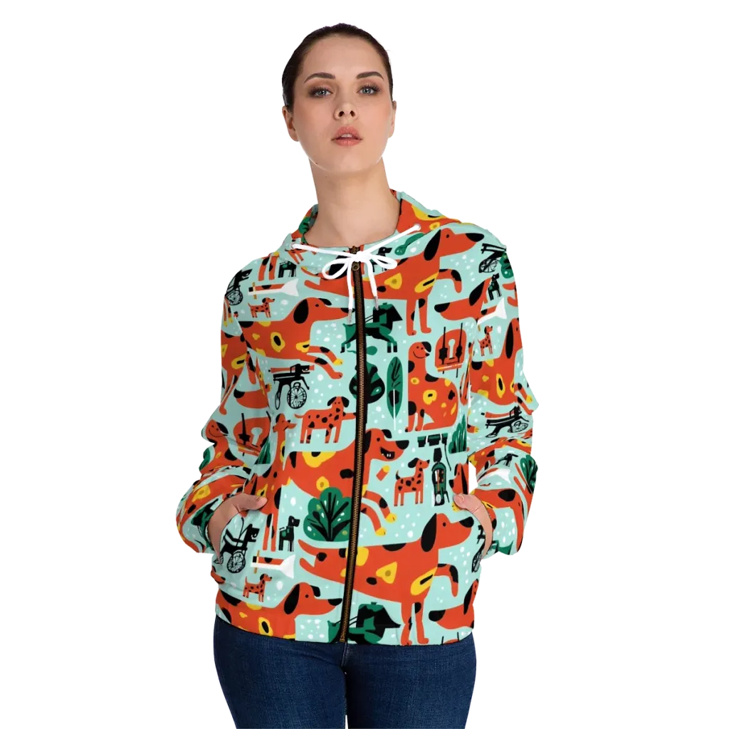 Dachshund Daydream on Women's Full-Zip Hoodie — Front On Person