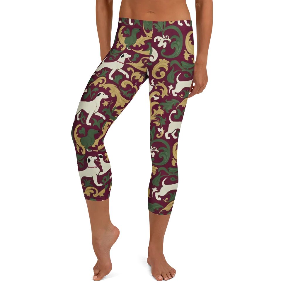 Acanthus Hounds on Capri Leggings — Front