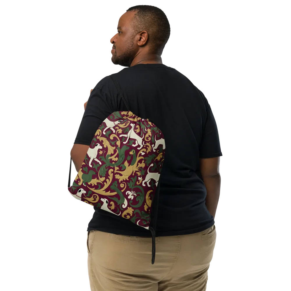 Acanthus Hounds on Drawstring Bag — Front