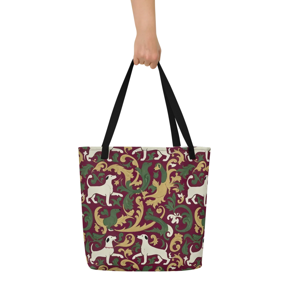 Acanthus Hounds on Large Tote Bag W/ Pocket — Front
