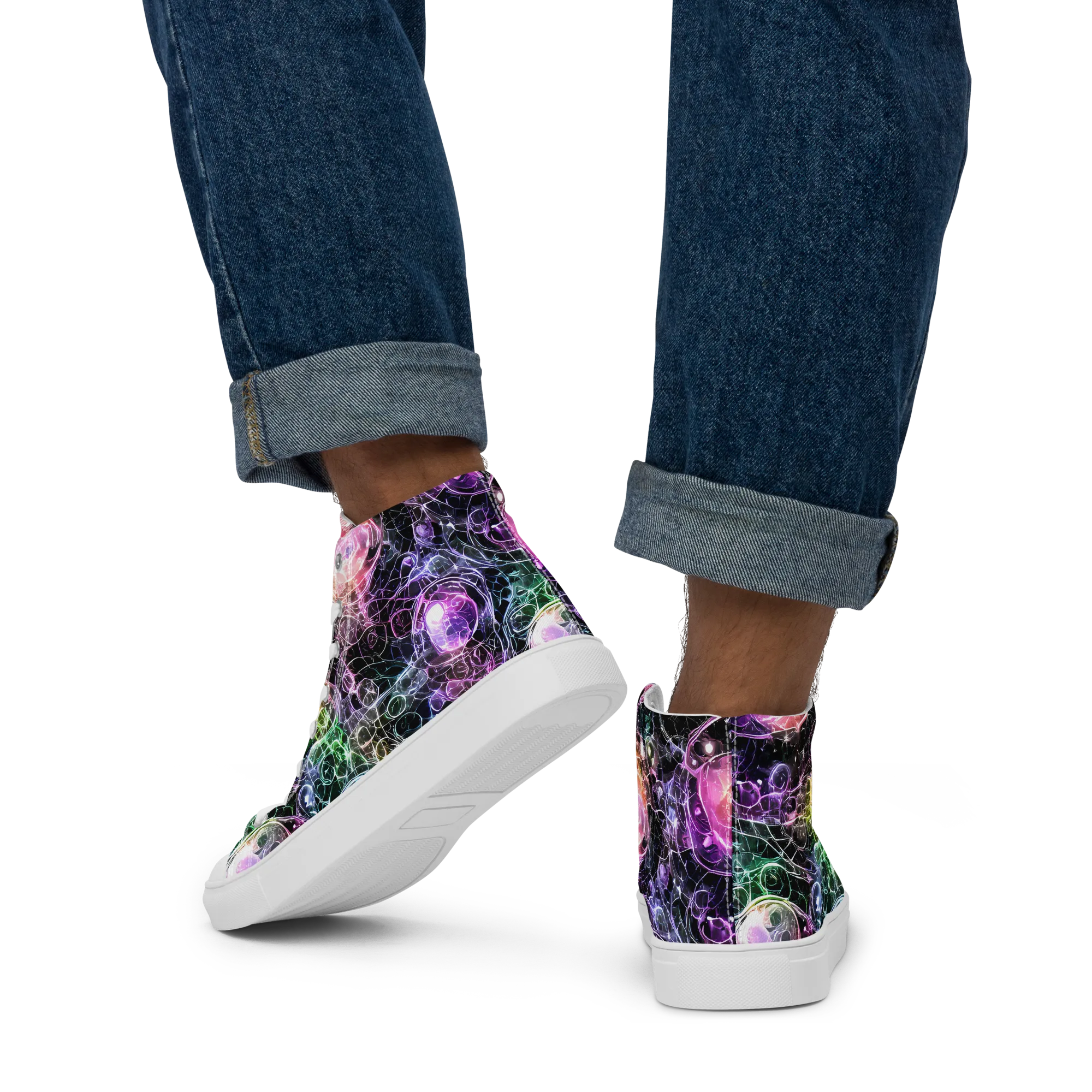 Cosmic Glass on Men's High Top Canvas Shoes — Back