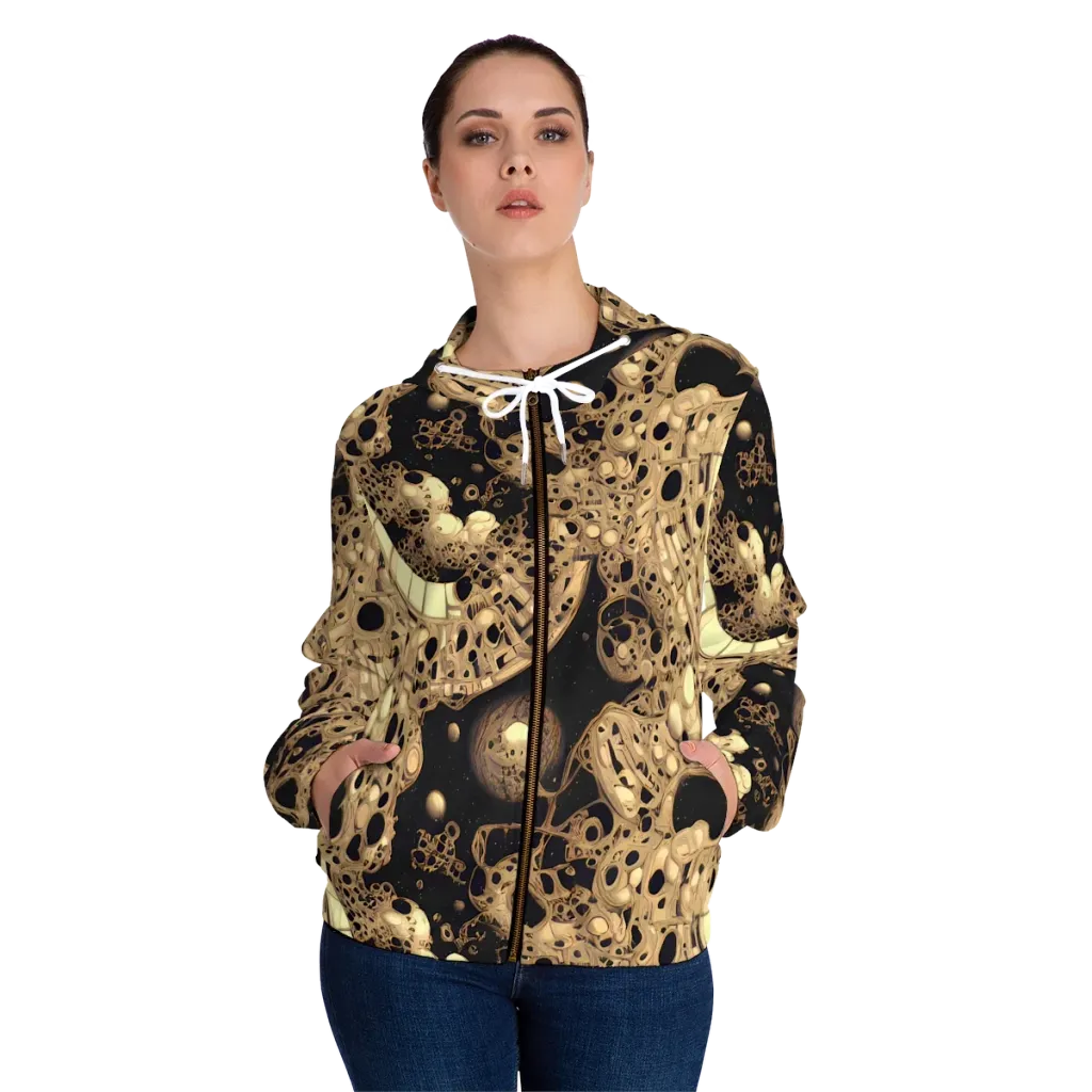 Baroque Orbit on Women's Full-Zip Hoodie — Front On Person