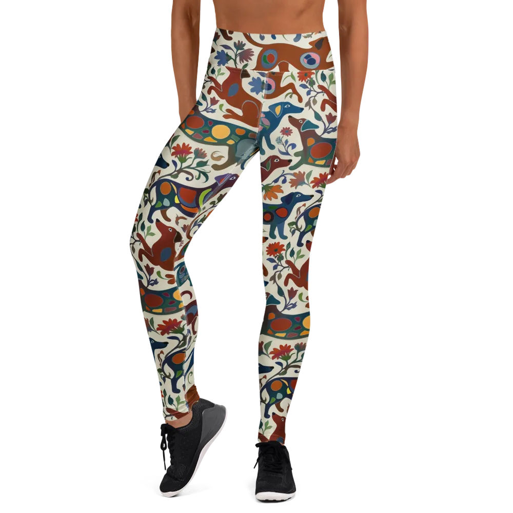 Folk Hounds on Yoga Leggings — Front