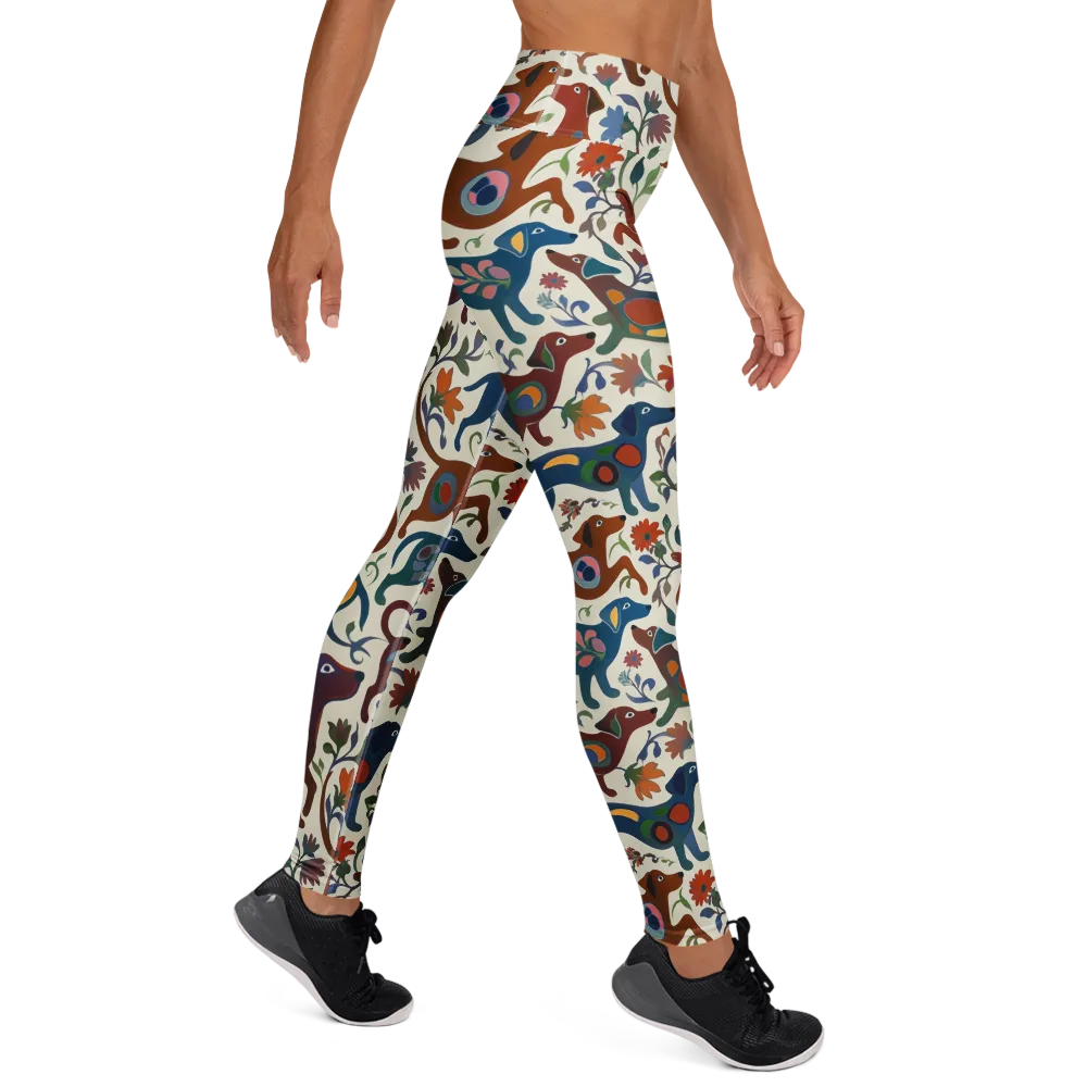 Folk Hounds on Yoga Leggings — Right