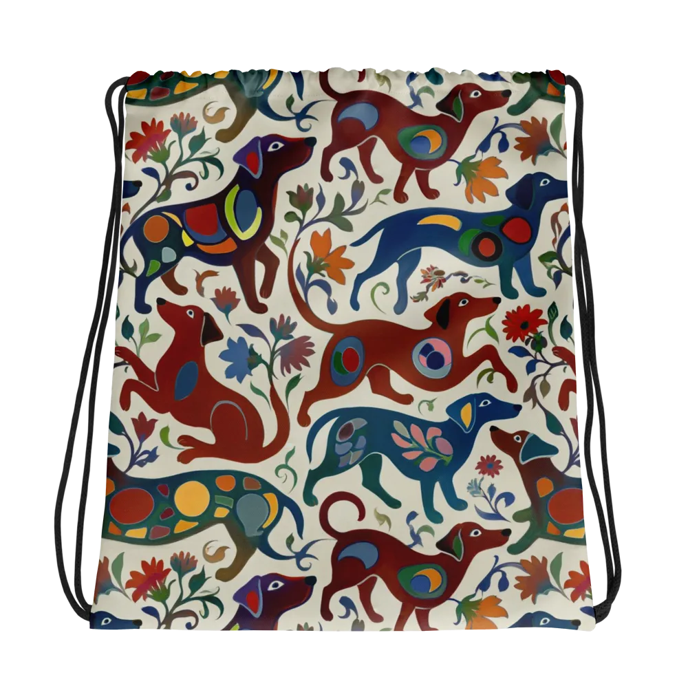 Folk Hounds on Drawstring Bag — Photo