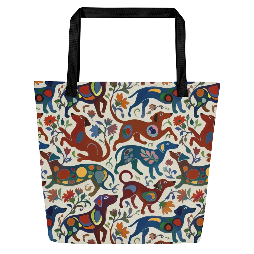 Folk Hounds on Large Tote Bag W/ Pocket — Front