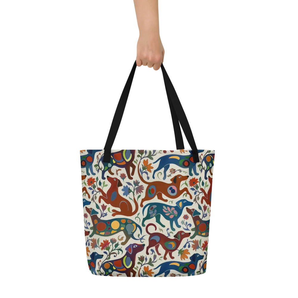 Folk Hounds on Large Tote Bag W/ Pocket — Front