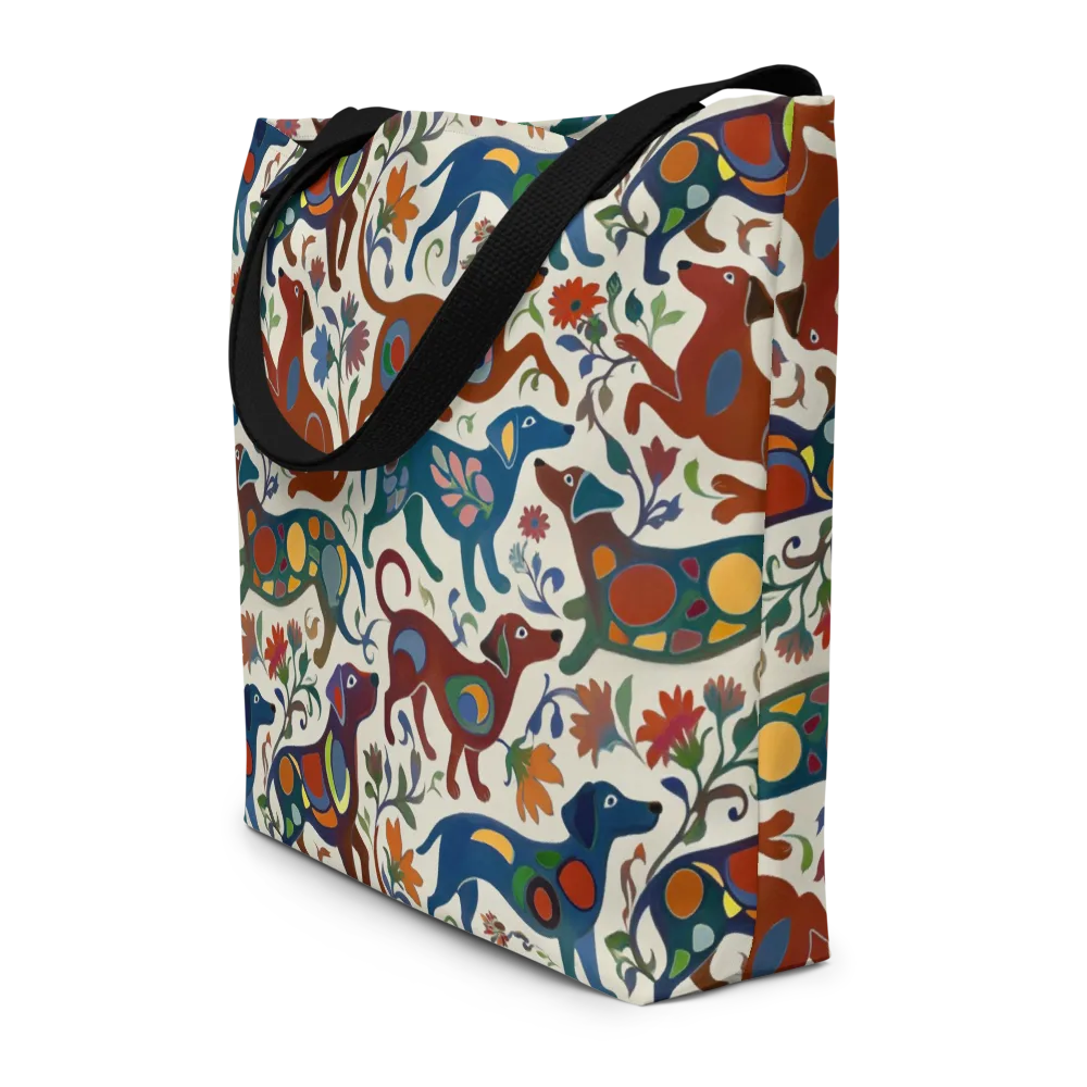 Folk Hounds on Large Tote Bag W/ Pocket — Front