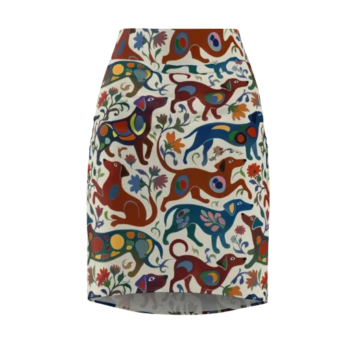 Folk Hounds on a Pencil Skirt