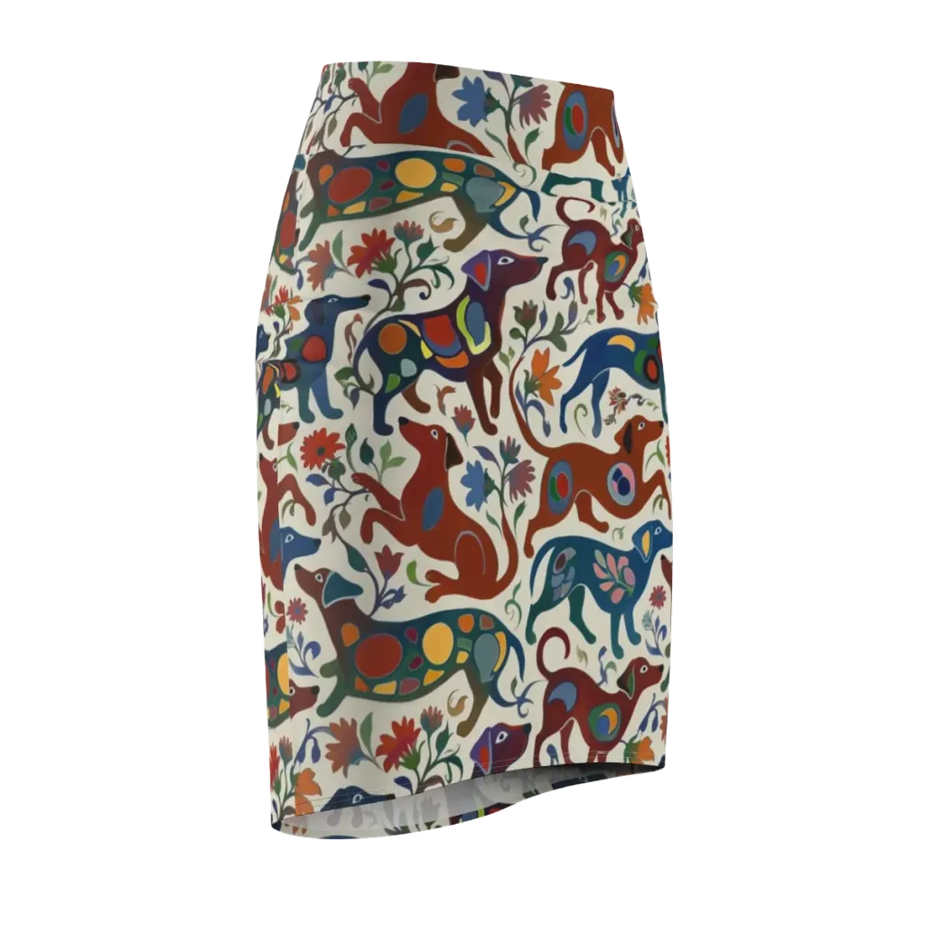 Folk Hounds on Pencil Skirt — Front Side