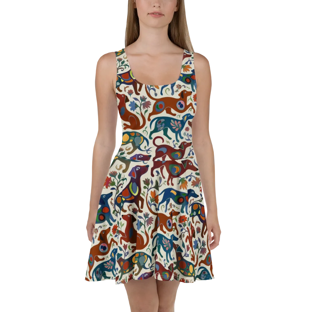 Folk Hounds on Skater Dress — Front