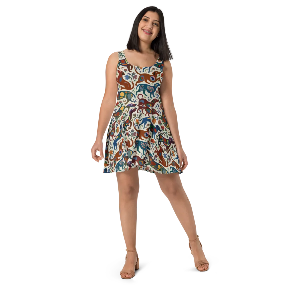 Folk Hounds on Skater Dress — Front