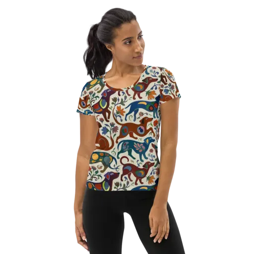 Folk Hounds on a Women's Athletic T-Shirt