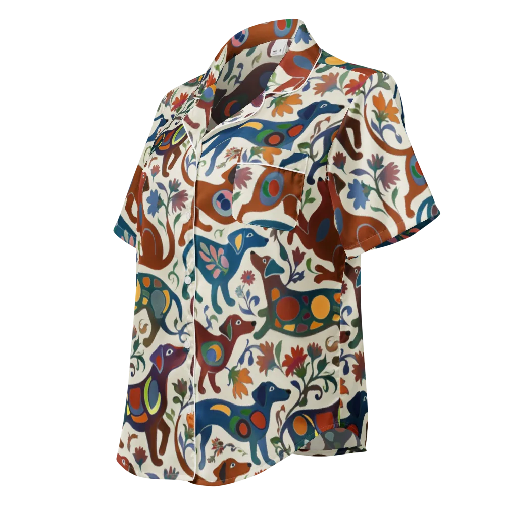 Folk Hounds on Women's Short Sleeve Pajama Top — Left Front