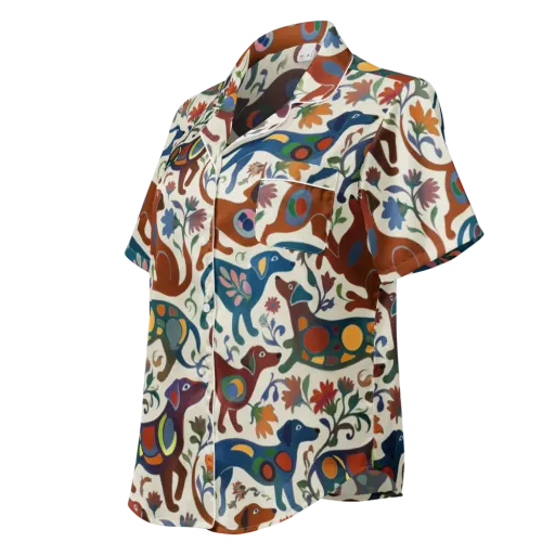Folk Hounds on a Women's Short Sleeve Pajama Top