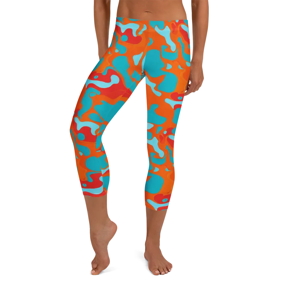 Turquoise Flame on Capri Leggings — Front