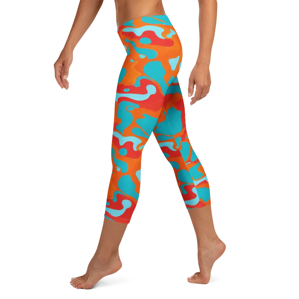 Turquoise Flame on Capri Leggings — Left