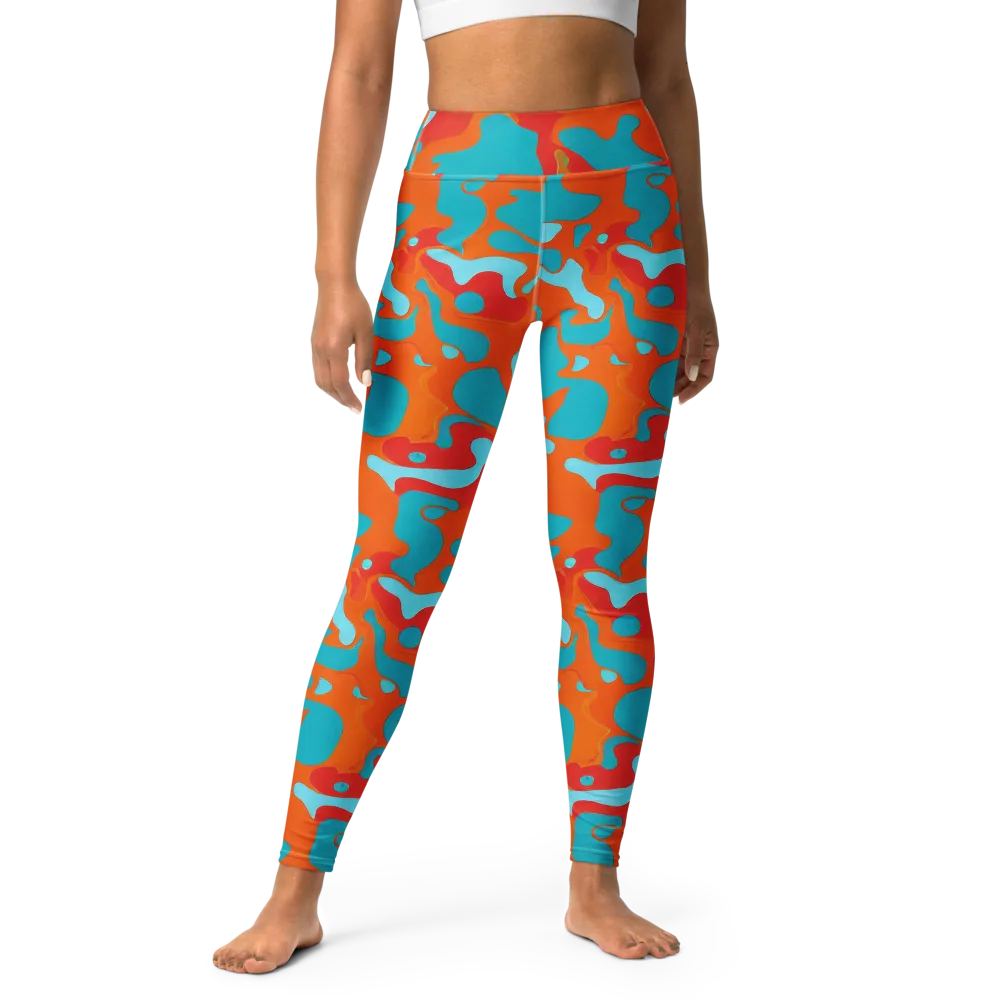 Turquoise Flame on Yoga Leggings — Front