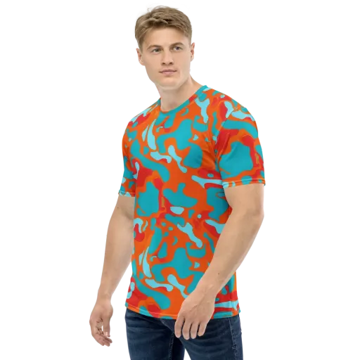 Turquoise Flame on a Men's Crew Neck T-Shirt