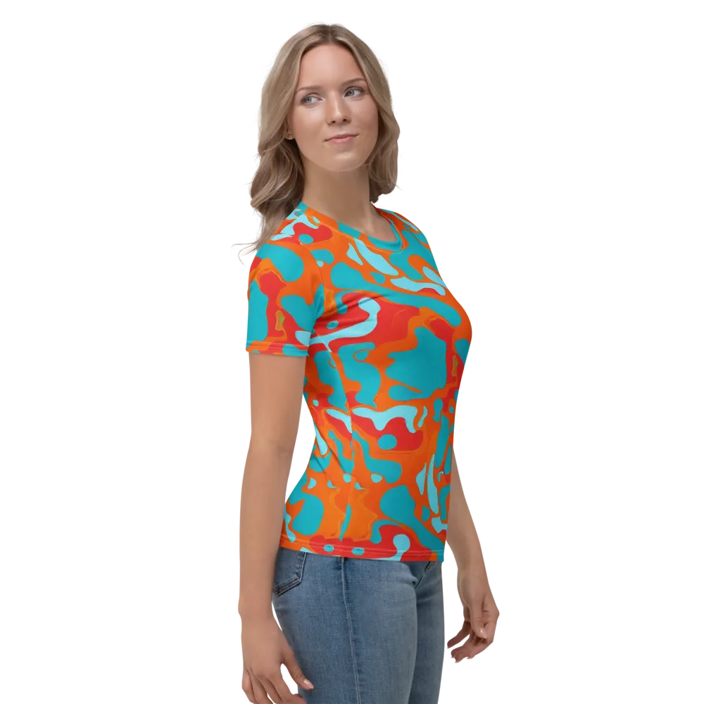 Turquoise Flame on Women's Crew Neck T-Shirt — Right