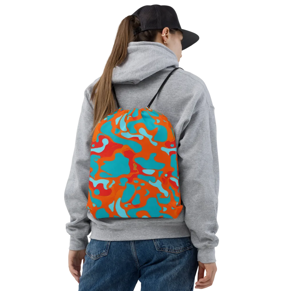 Turquoise Flame on Drawstring Bag — Front