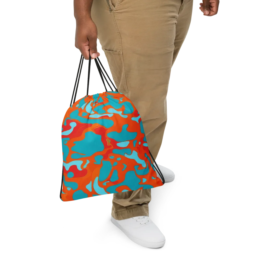 Turquoise Flame on Drawstring Bag — Front