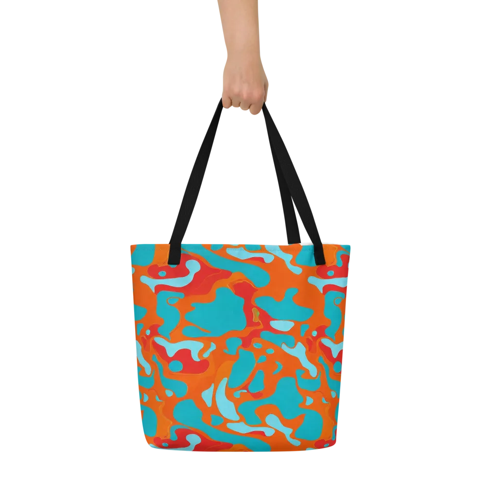 Turquoise Flame on Large Tote Bag W/ Pocket — Front