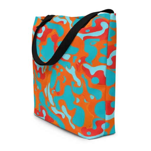 Turquoise Flame on a Large Tote Bag W/ Pocket