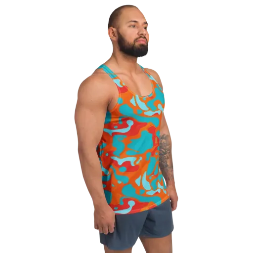Turquoise Flame on a Men's Tank Top