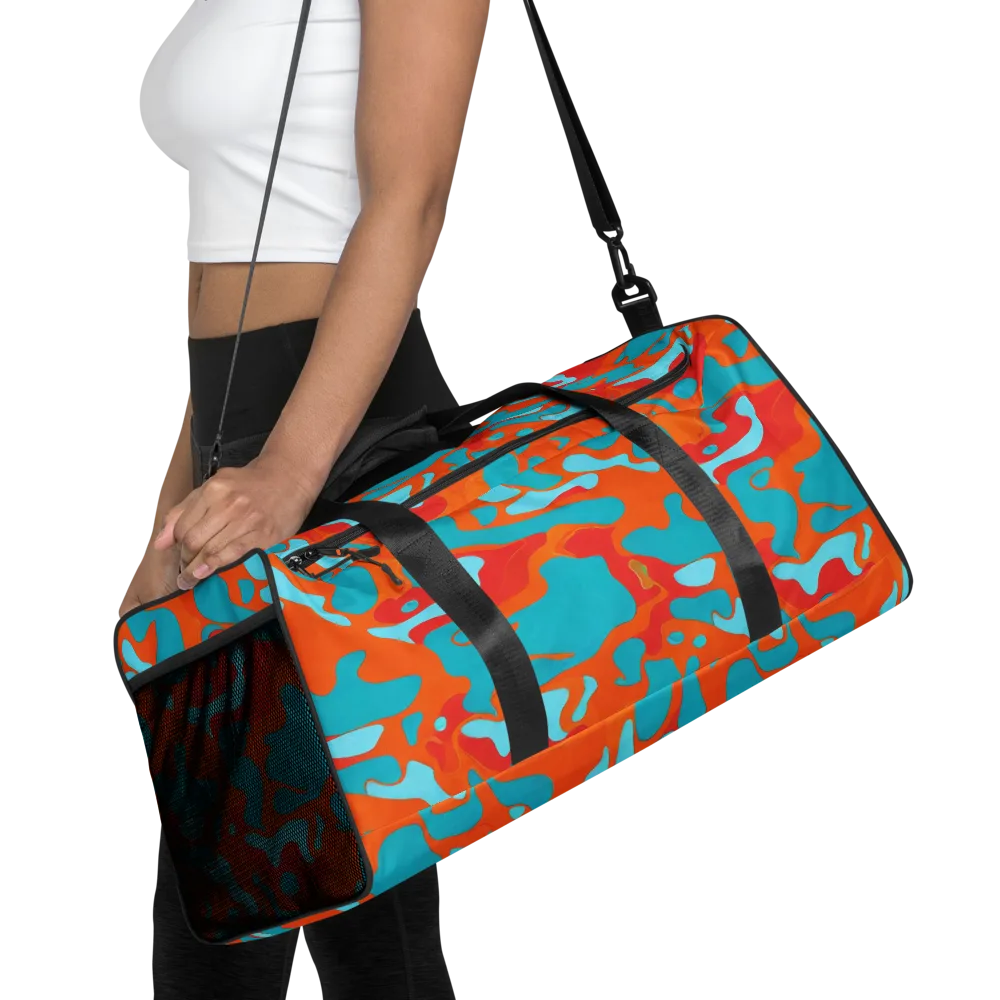Turquoise Flame on Duffle Bag — Front