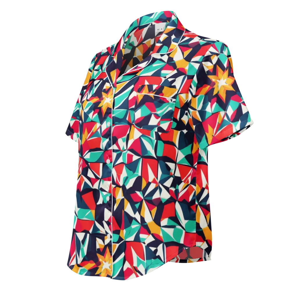 Fauvist Fracture on Women's Short Sleeve Pajama Top — Left Front