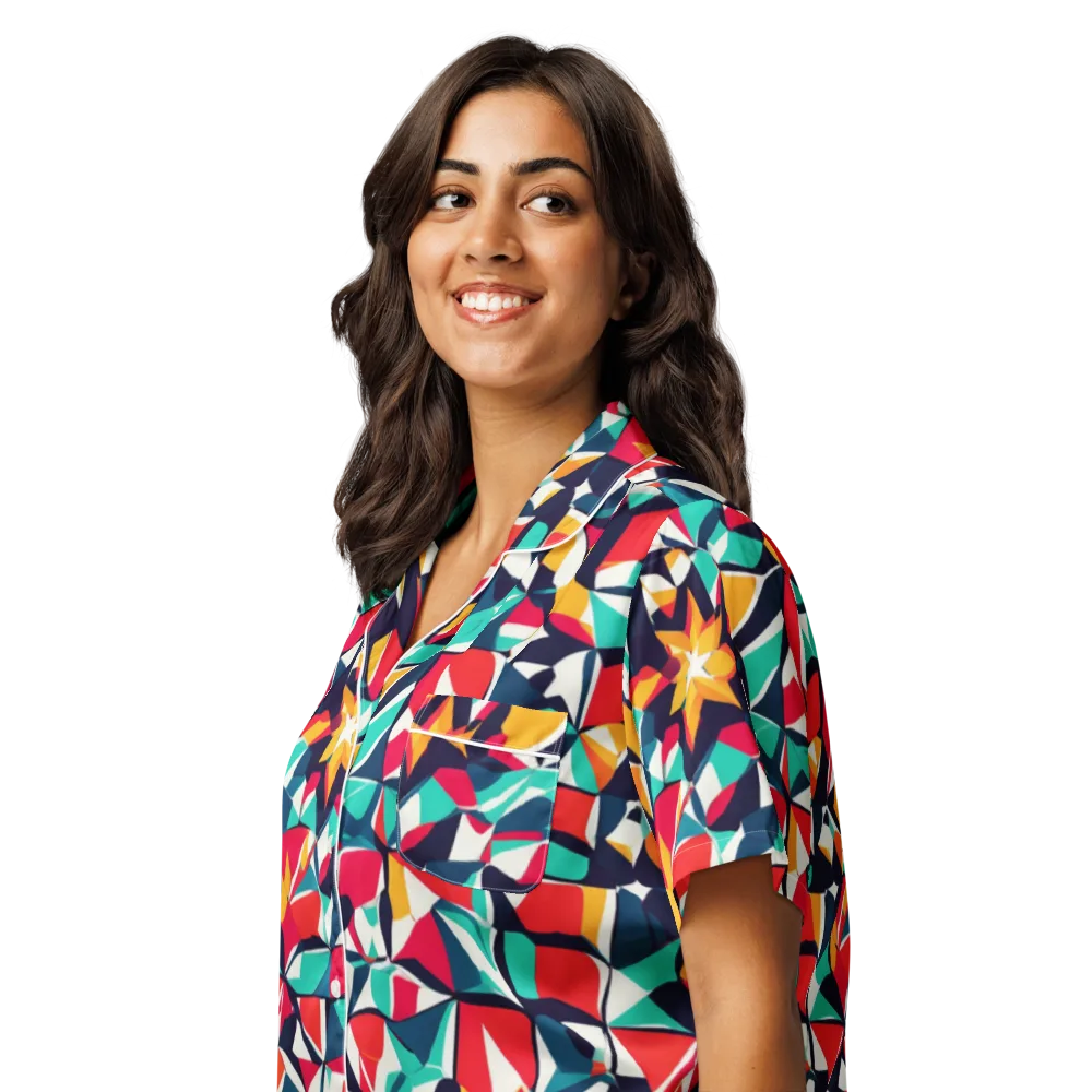 Fauvist Fracture on Women's Short Sleeve Pajama Top — Left Front