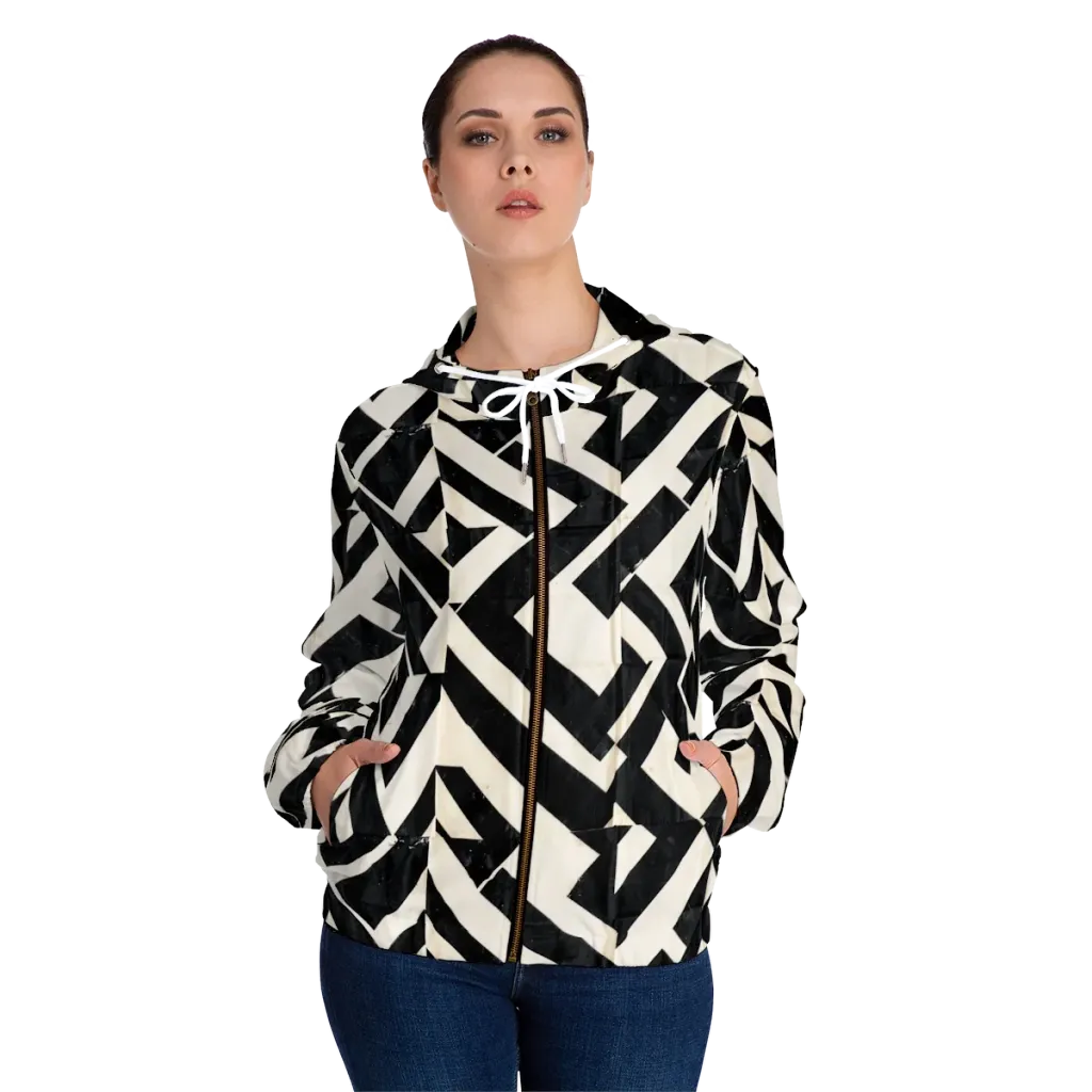 Obsidian Origami on Women's Full-Zip Hoodie — Front On Person