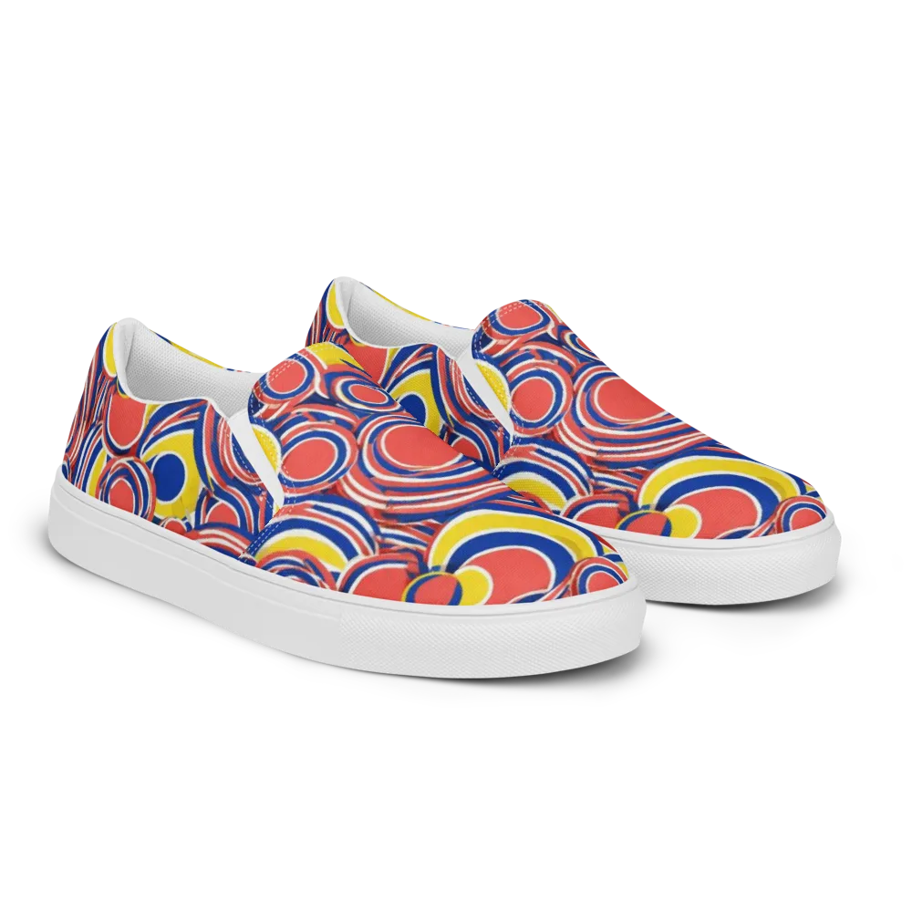 Carnival Circles on Men's Slip-On Canvas Shoes — Right Front