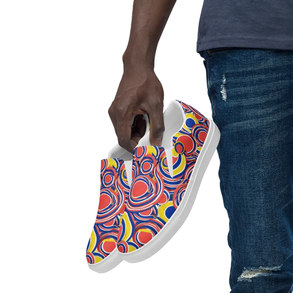 Carnival Circles on Men's Slip-On Canvas Shoes — Left Front